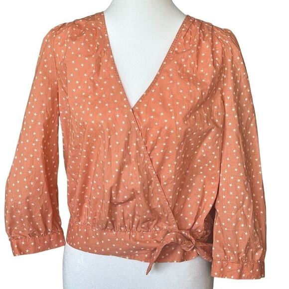 Madewell Wrap Top Womens Size Medium Star Scatter Puff Sleeve V Neck #G1261 - Picture 1 of 6